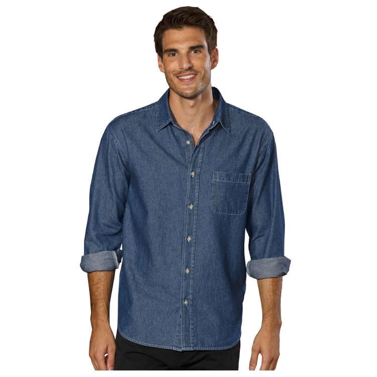 Blue Generation Men's 100% Cotton Untucked Denim Long Sleeve Shirt Blue Generation Men's 100% Cotton Untucked Denim Long Sleeve Shirt -Allseasons Uniforms Shop BG8207