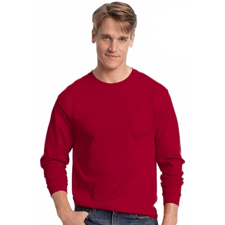 Hanes Tagless 6.0 oz. Long Sleeve T-Shirt with Pocket Hanes Tagless 6.0 Oz. Long Sleeve T-Shirt With Pocket -Allseasons Uniforms Shop HA5596
