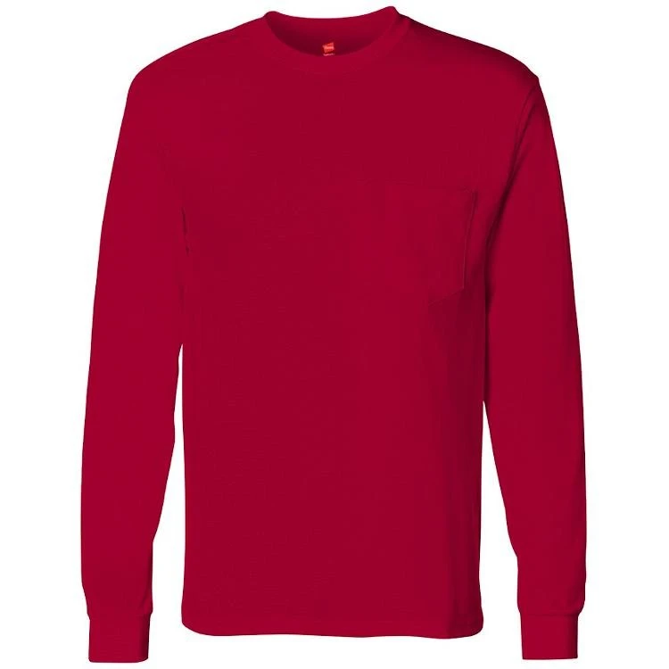 Hanes Tagless 6.0 oz. Long Sleeve T-Shirt with Pocket Hanes Tagless 6.0 Oz. Long Sleeve T-Shirt With Pocket -Allseasons Uniforms Shop HA5596@1